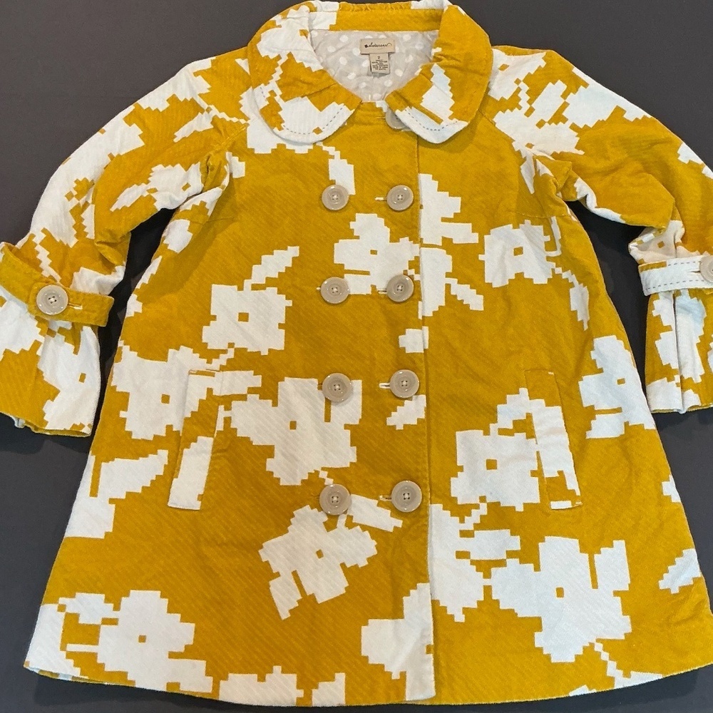 Elevenses Mustard Yellow Floral Pea Coat Size 2